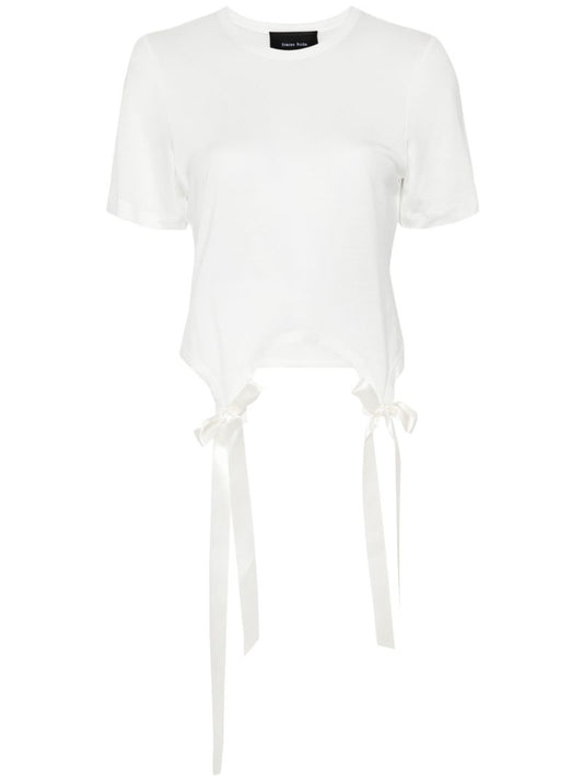 White Bow-embellished Cotton T-shirt