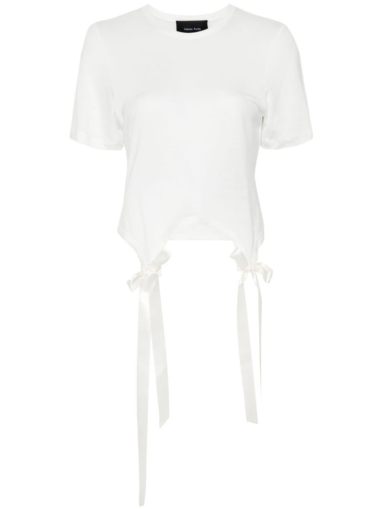 White Bow-embellished Cotton T-shirt