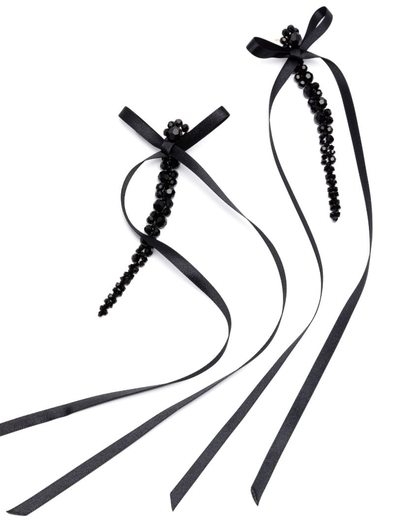 Black Bow Ribbon Drop Earrings