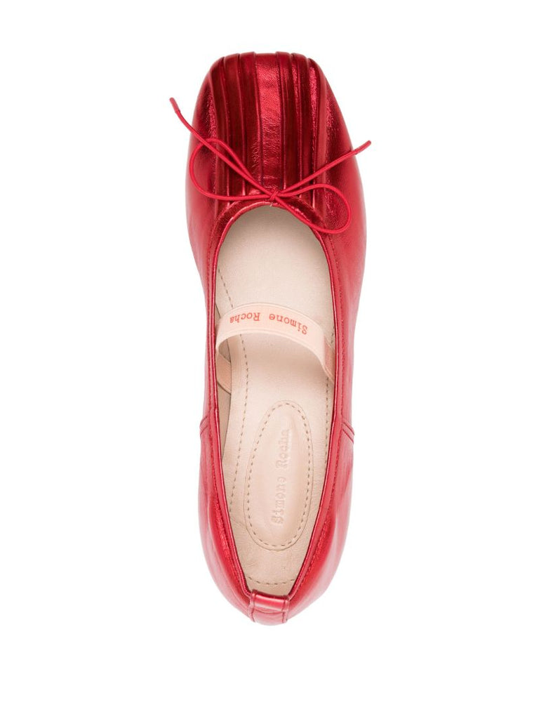 Red Pleated Metallic Ballet Pumps
