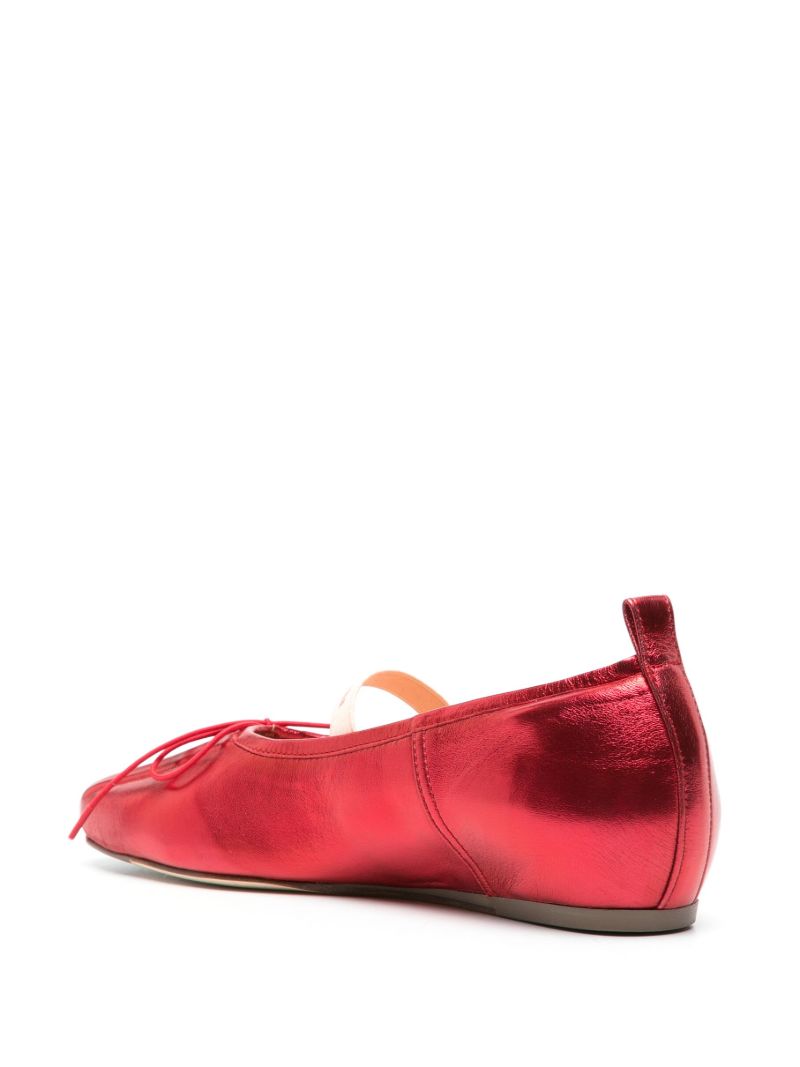 Red Pleated Metallic Ballet Pumps