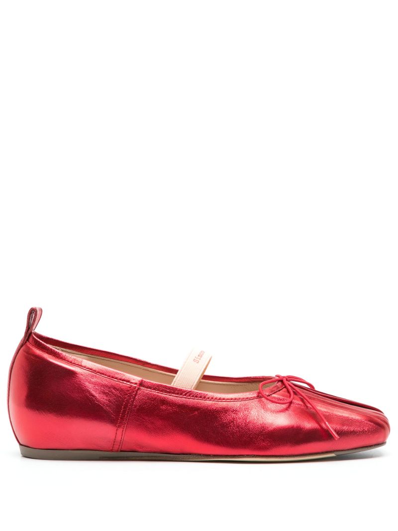 Red Pleated Metallic Ballet Pumps