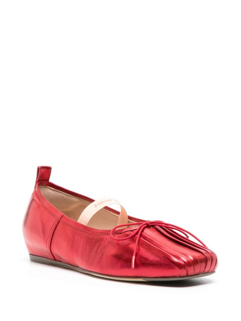 Red Pleated Metallic Ballet Pumps