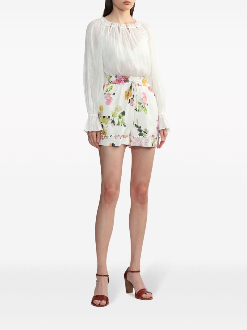 White Constance Floral-print Mini Shorts