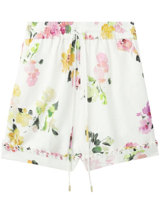 White Constance Floral-print Mini Shorts