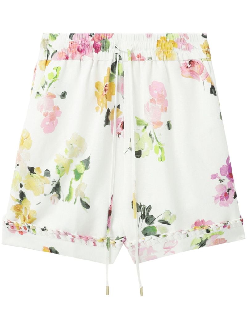 White Constance Floral-print Mini Shorts