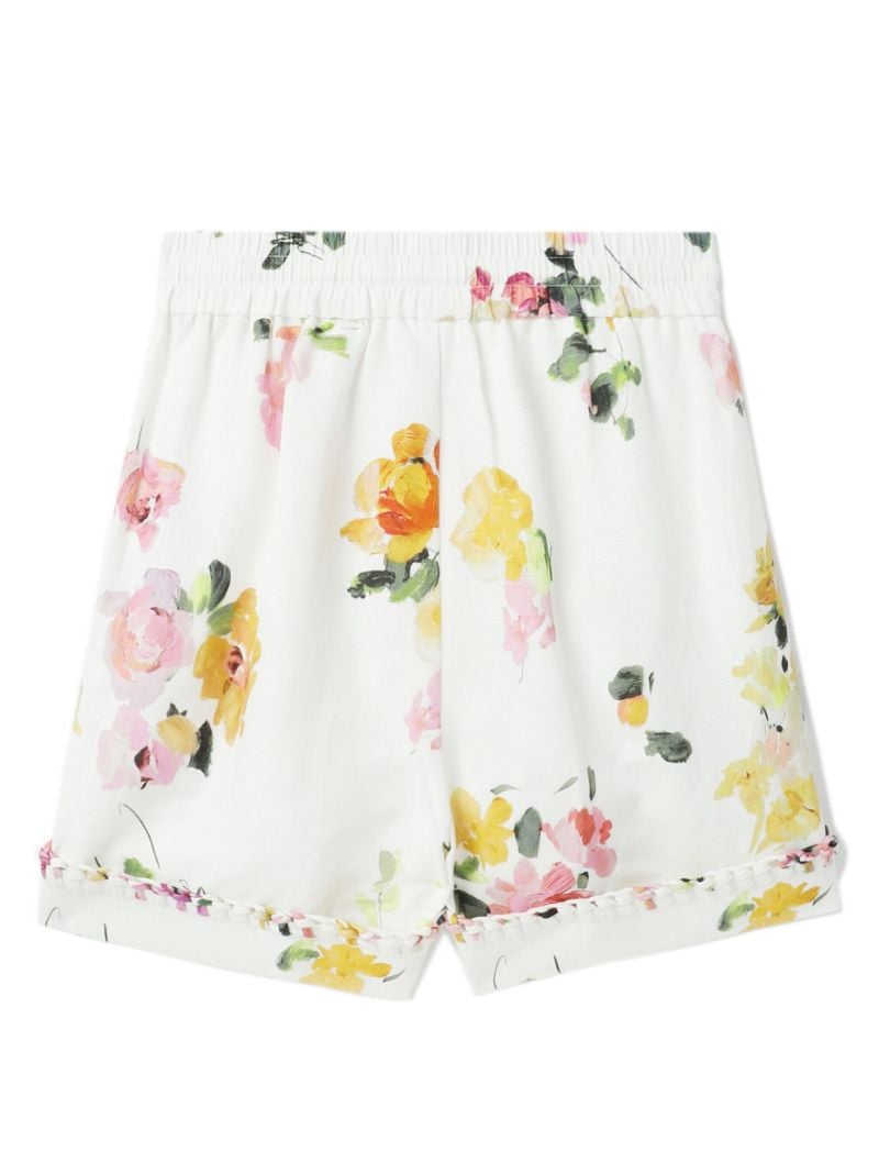 White Constance Floral-print Mini Shorts