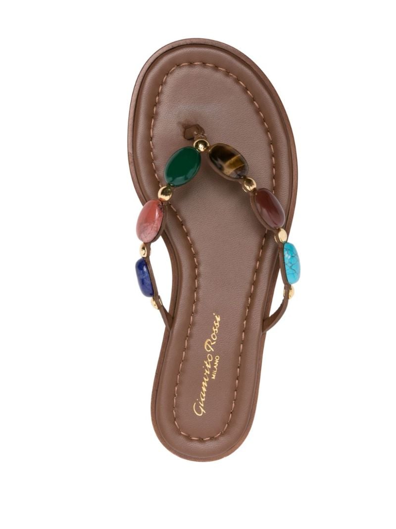 Brown Shanti Embellished Leather Flip Flops