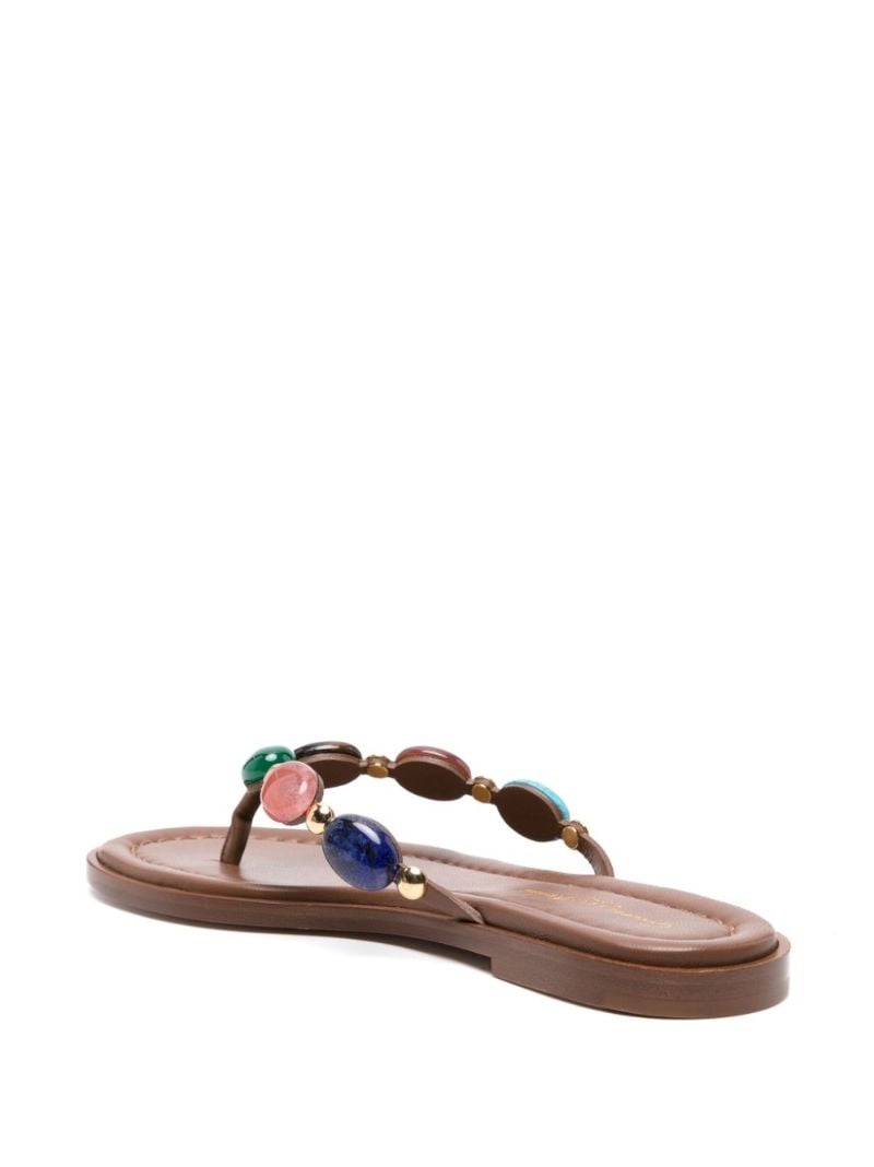 Brown Shanti Embellished Leather Flip Flops