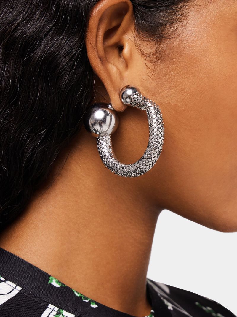 Silver-tone Pixel Tube Hoop Earrings