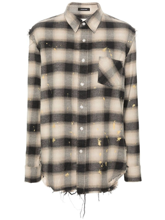 Neutral Exposed-seams Checked Shirt