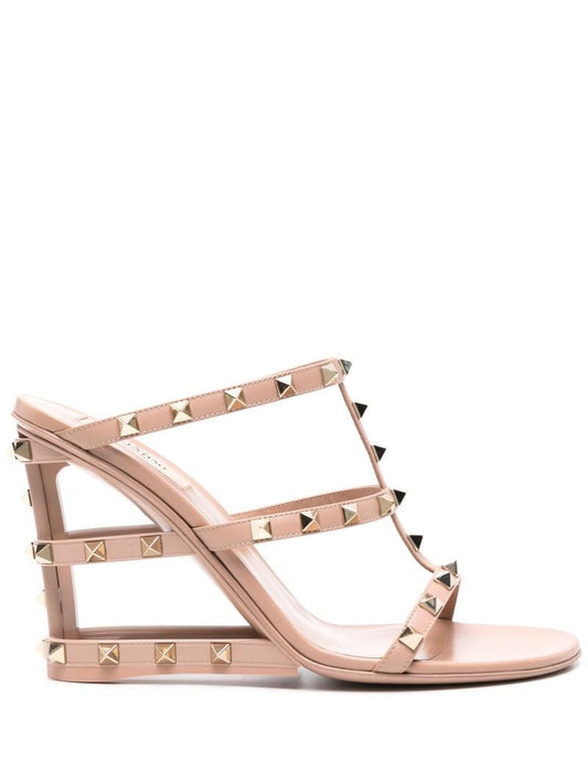 Pink Rockstud-embellished 100 Caged Mules