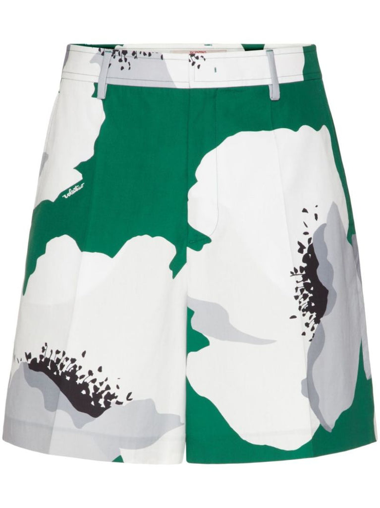 Green Flower Portrait-print Cotton Bermuda Shorts