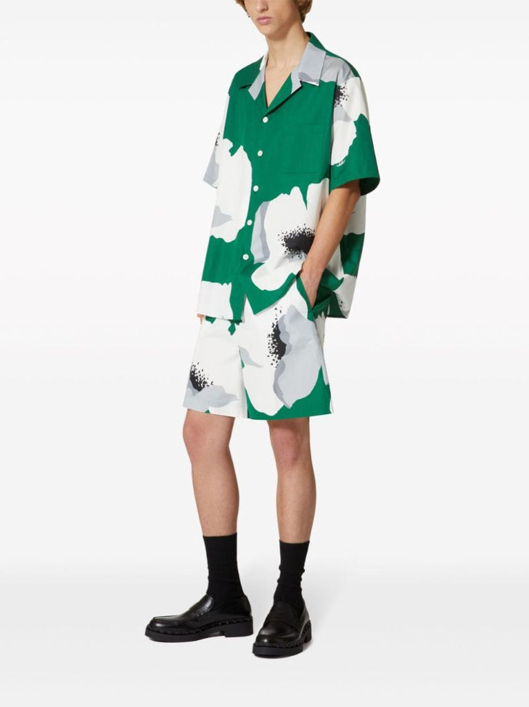 Green Flower Portrait-print Cotton Bermuda Shorts