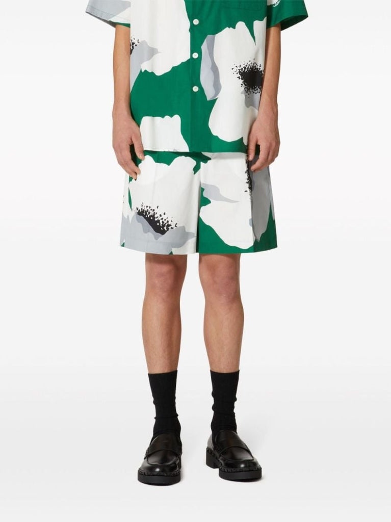 Green Flower Portrait-print Cotton Bermuda Shorts
