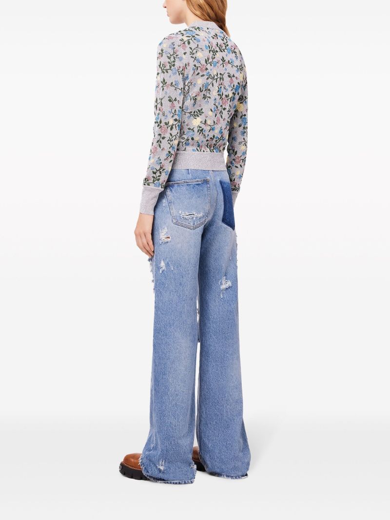 Blue Distressed Wide Leg Jeans