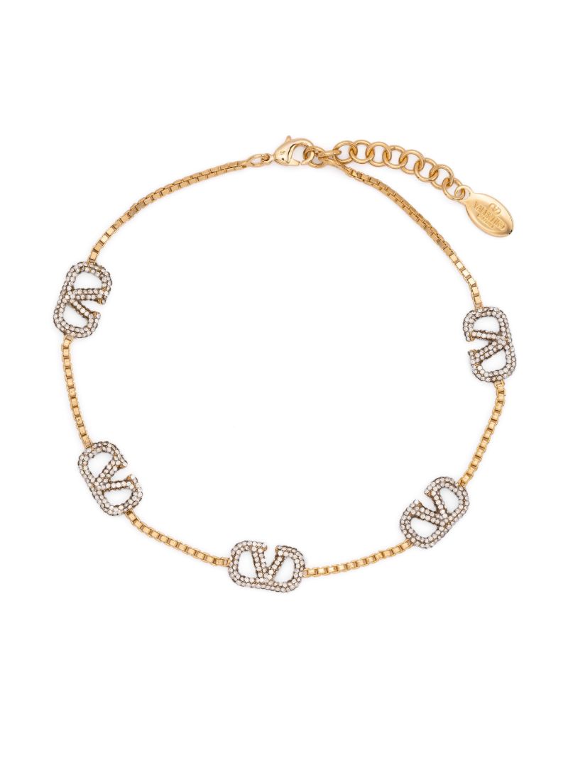 Gold-tone Vlogo Signature Crystal Anklet