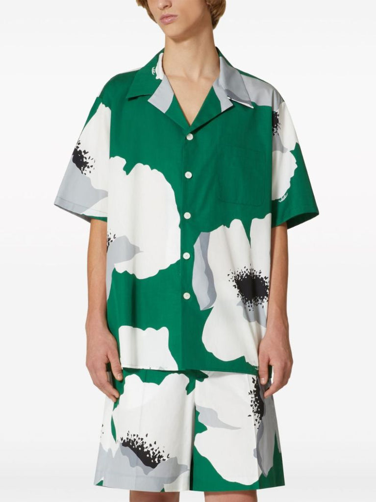 Green Flower Portrait-print Shirt