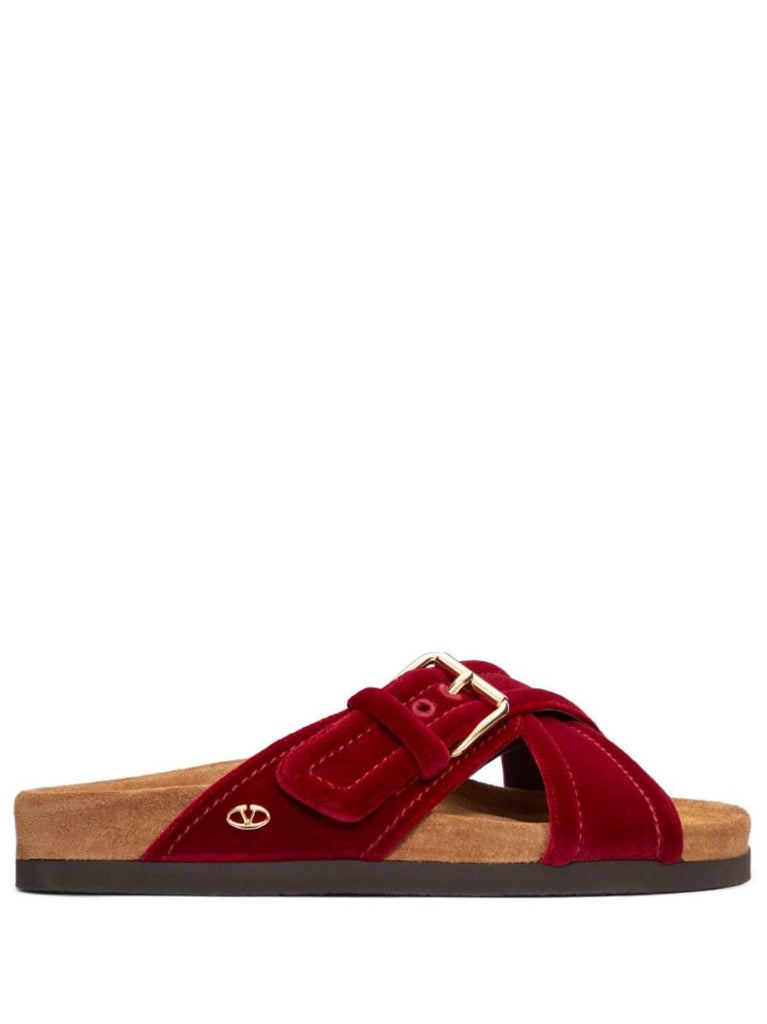 Red Fussfriend Velvet Slides