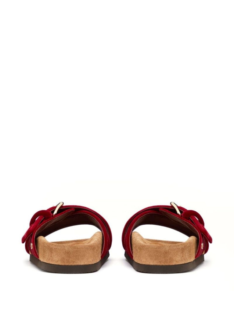 Red Fussfriend Velvet Slides