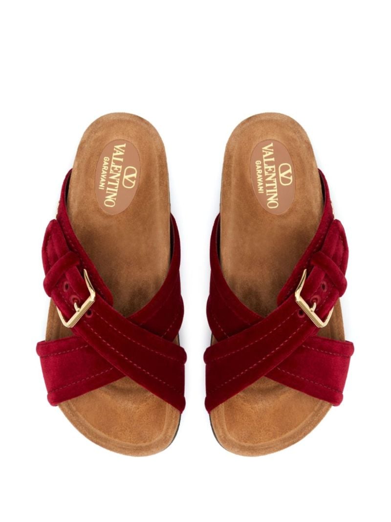 Red Fussfriend Velvet Slides