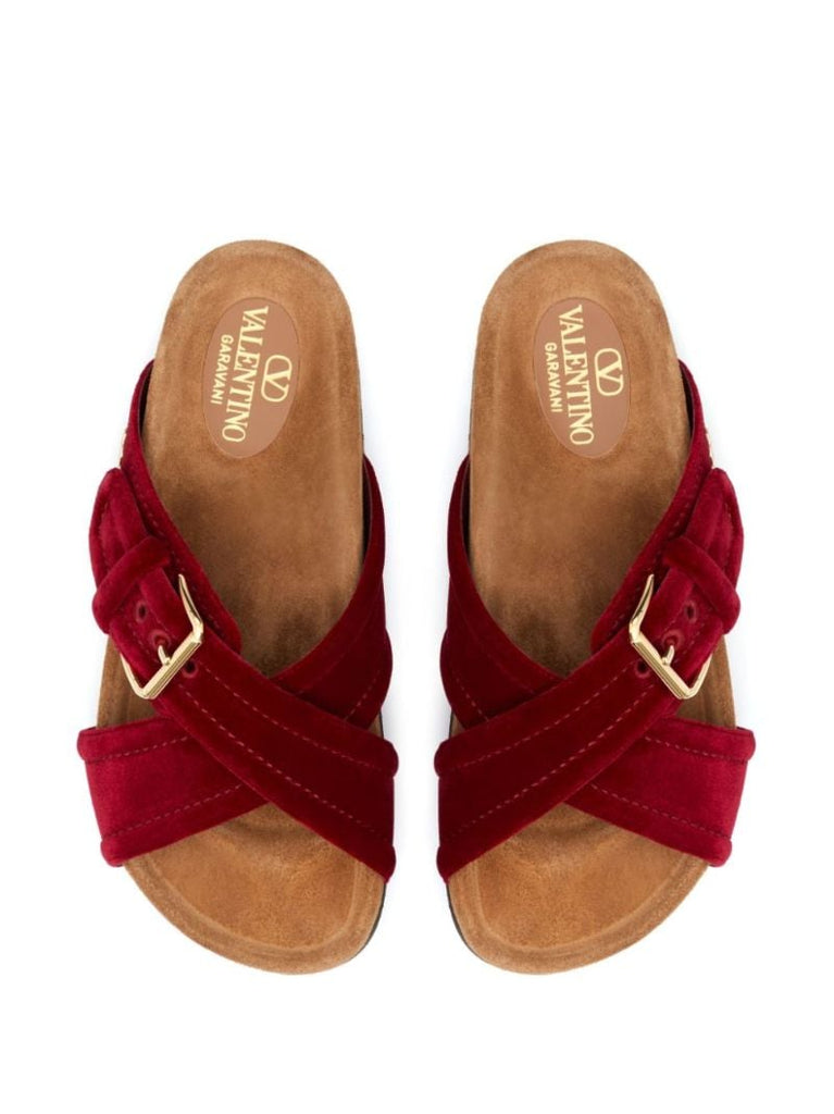 Red Fussfriend Velvet Slides