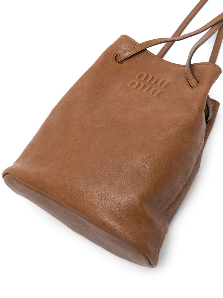 Brown Logo Embossed Bucket Bag