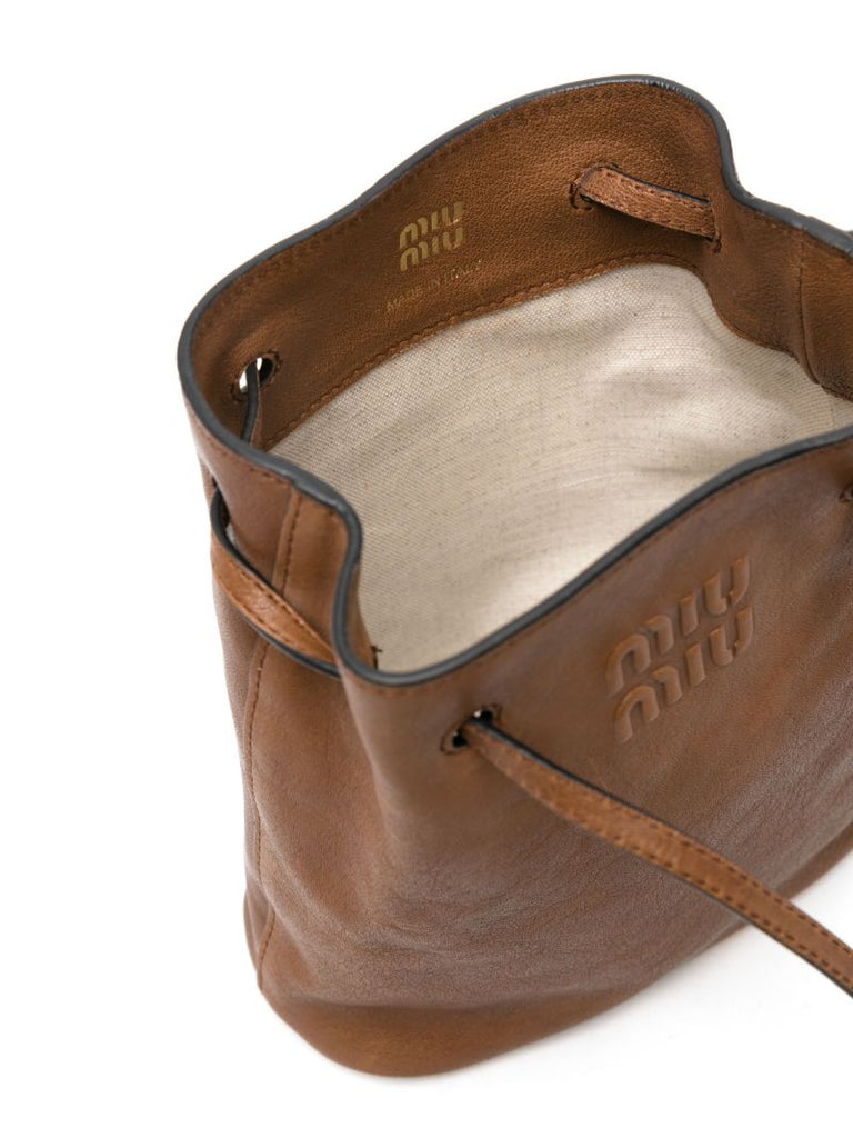 Brown Logo Embossed Bucket Bag