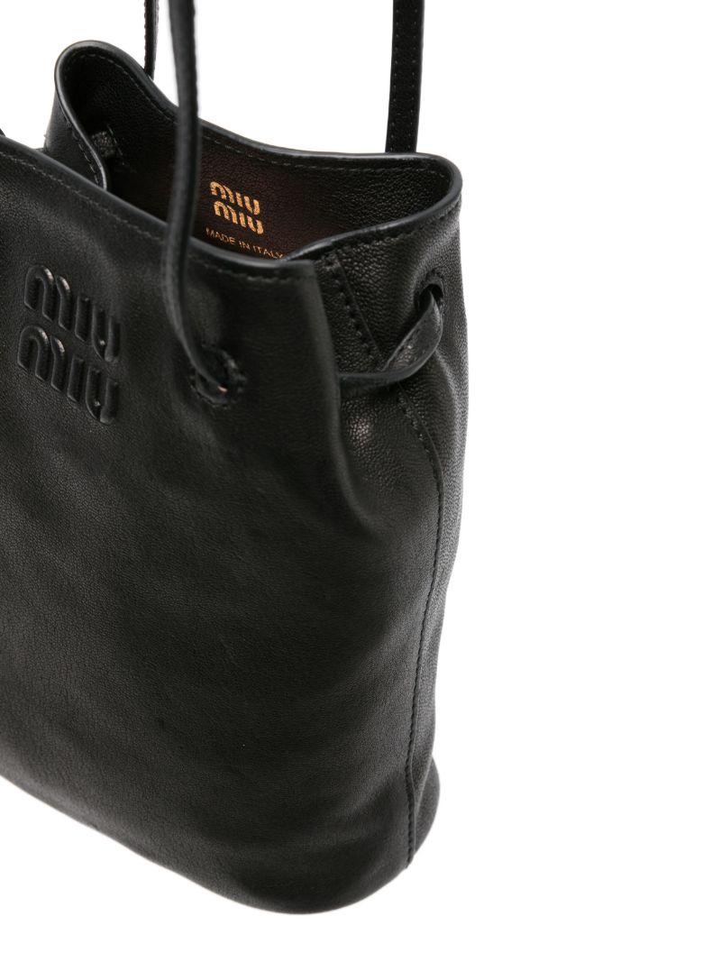 Black Logo-embossed Leather Bucket Bag