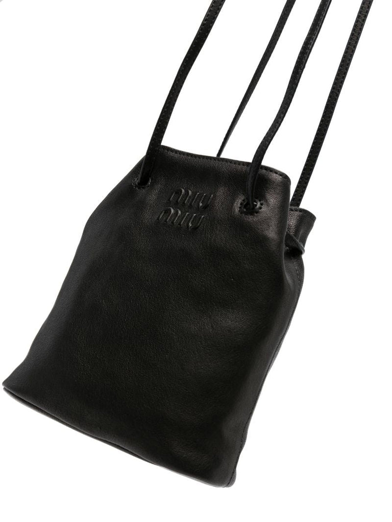 Black Logo-embossed Leather Bucket Bag