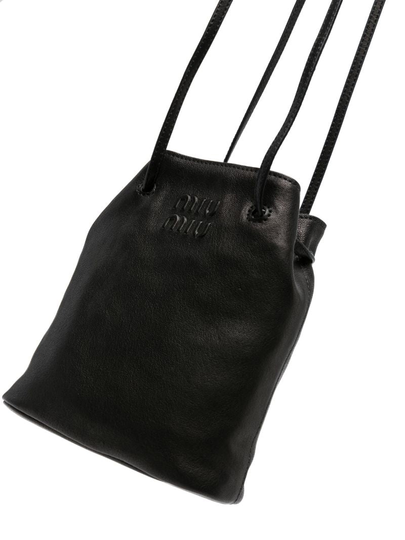 Black Logo-embossed Leather Bucket Bag