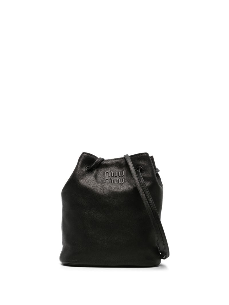 Black Logo-embossed Leather Bucket Bag