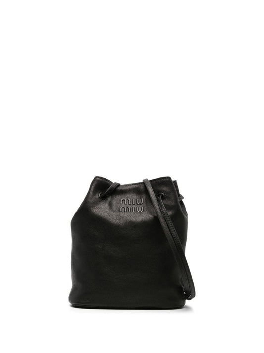 Black Logo-embossed Leather Bucket Bag