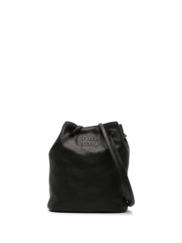 Black Logo-embossed Leather Bucket Bag