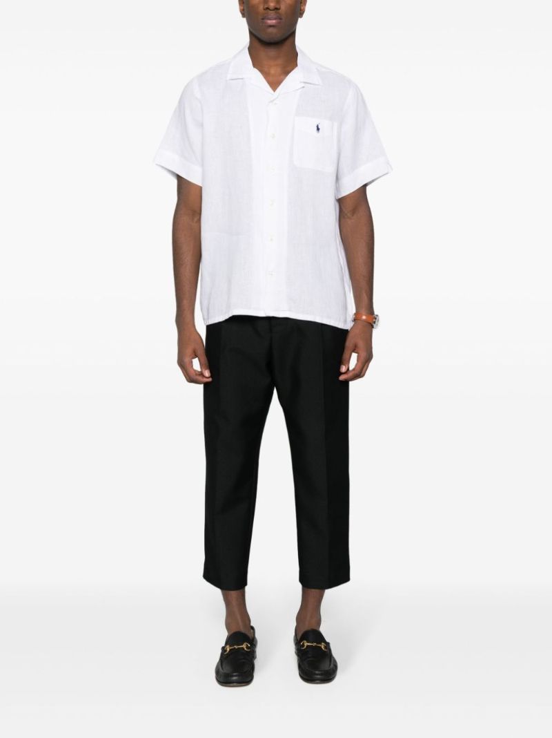 White Polo Pony-embroidered Linen Shirt
