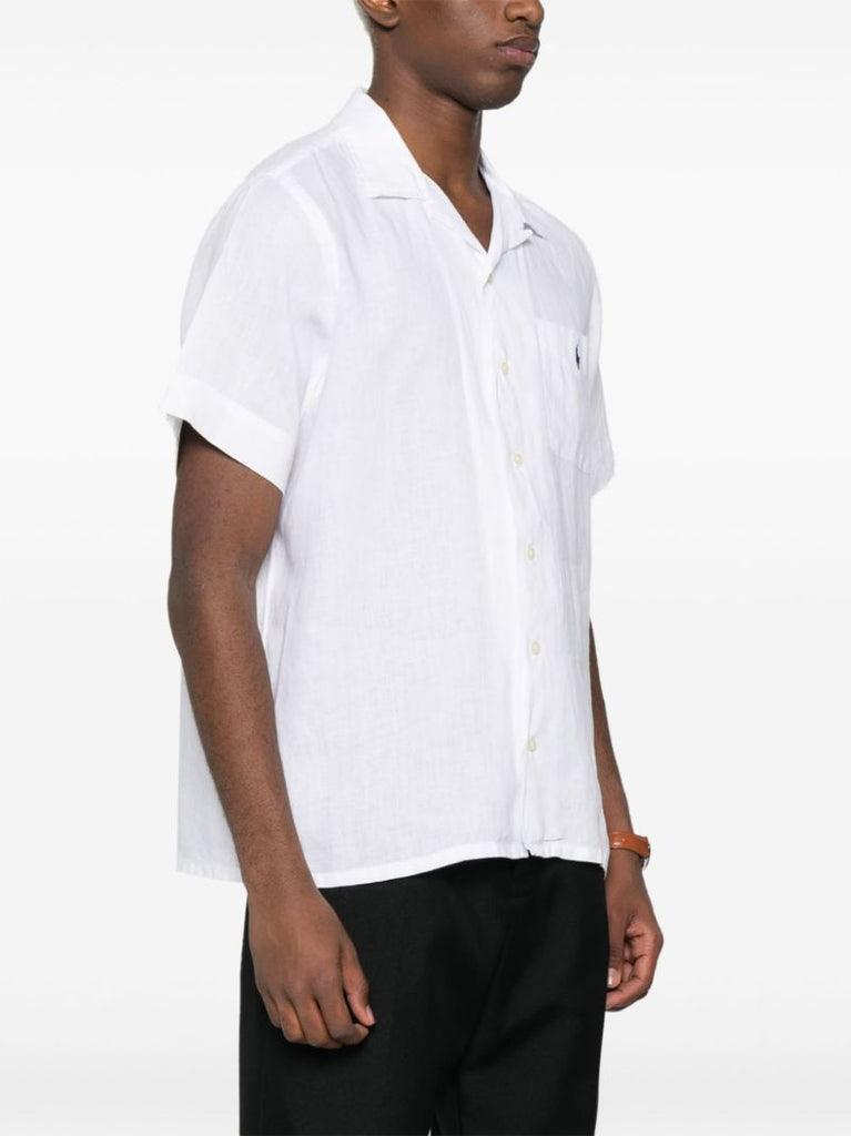 White Polo Pony-embroidered Linen Shirt