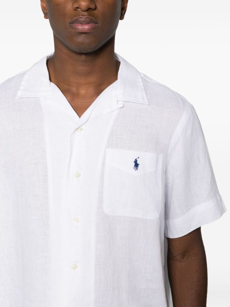 White Polo Pony-embroidered Linen Shirt