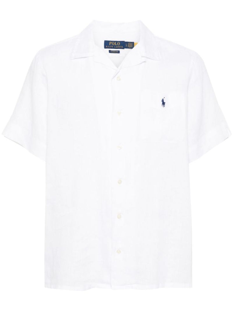 White Polo Pony-embroidered Linen Shirt