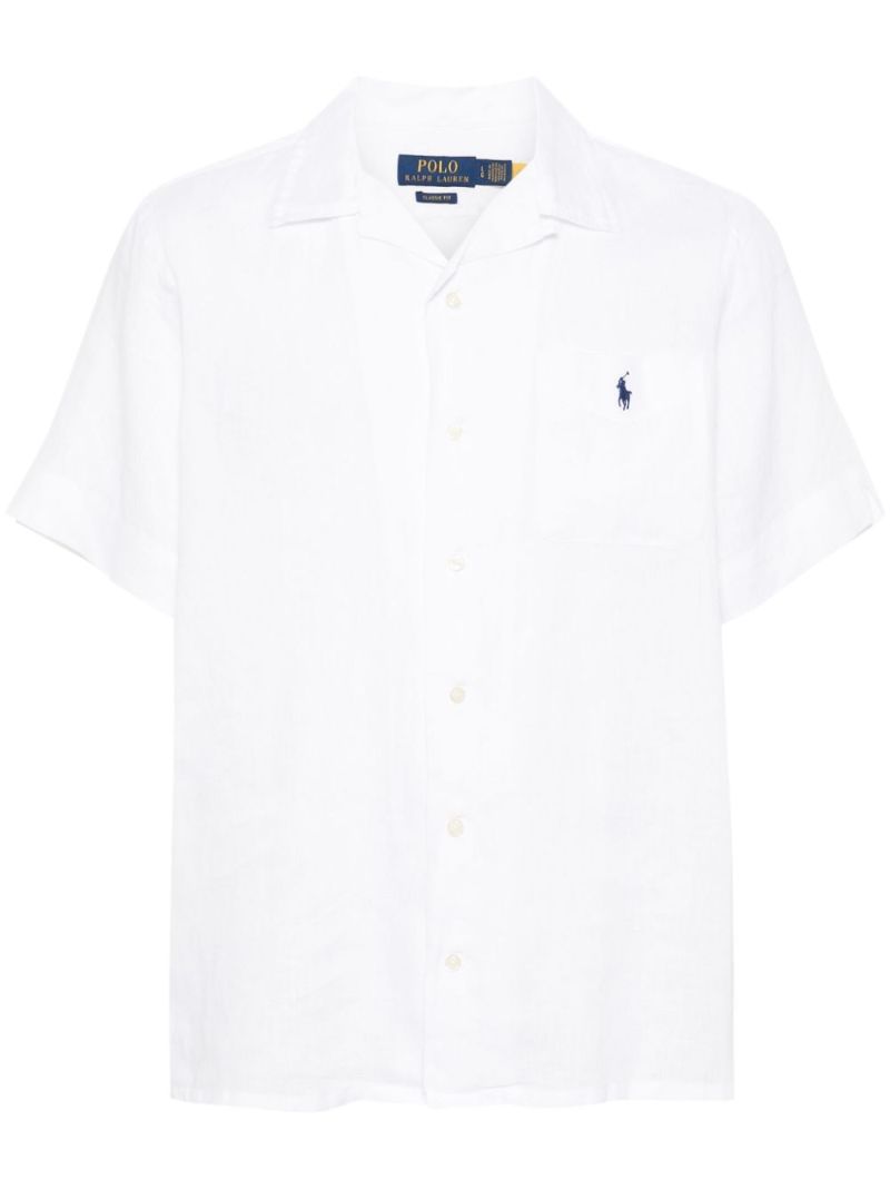 White Polo Pony-embroidered Linen Shirt