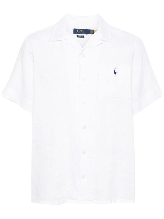 White Polo Pony-embroidered Linen Shirt