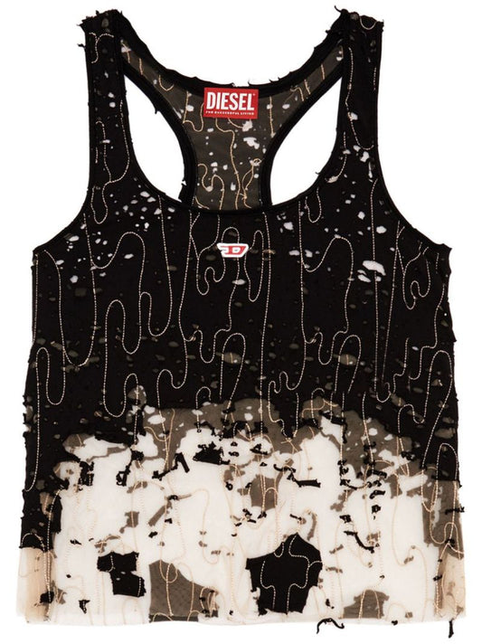 Black Distressed Tulle Tank Top
