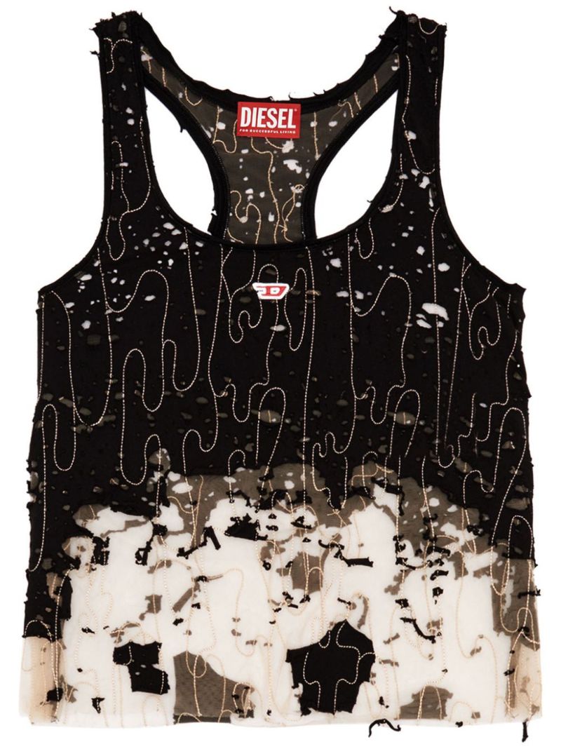 Black Distressed Tulle Tank Top