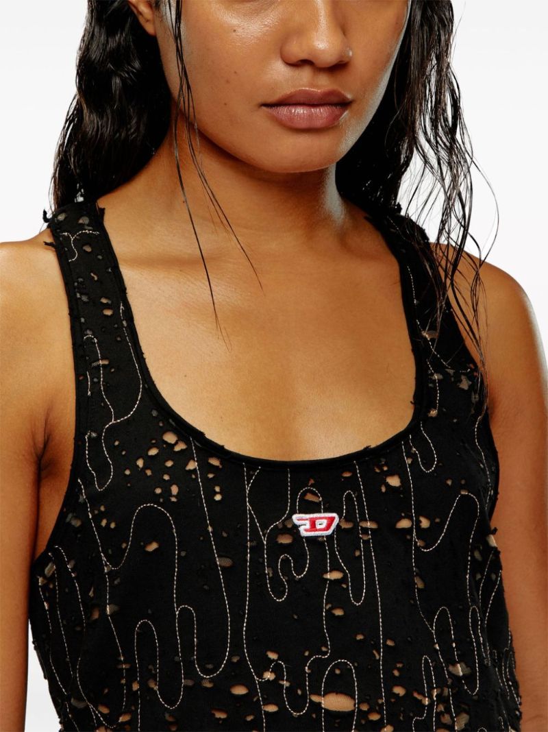 Black Distressed Tulle Tank Top
