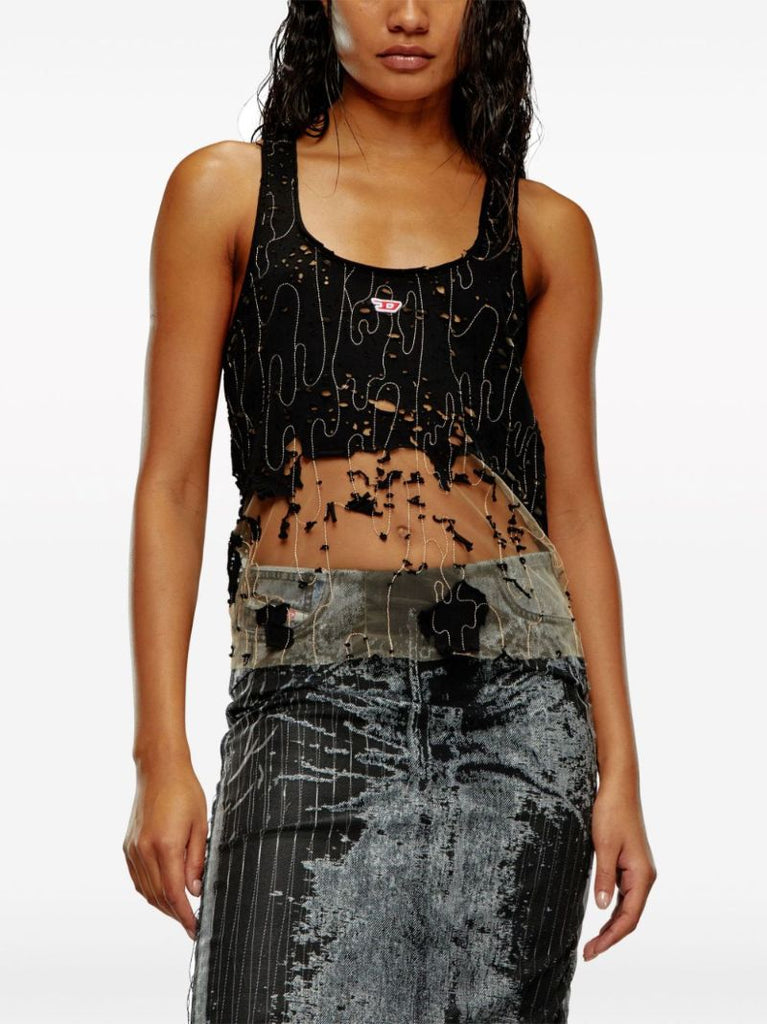 Black Distressed Tulle Tank Top