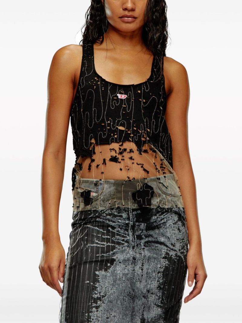 Black Distressed Tulle Tank Top