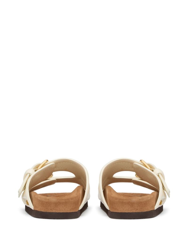 White Double-strap Leather Slides