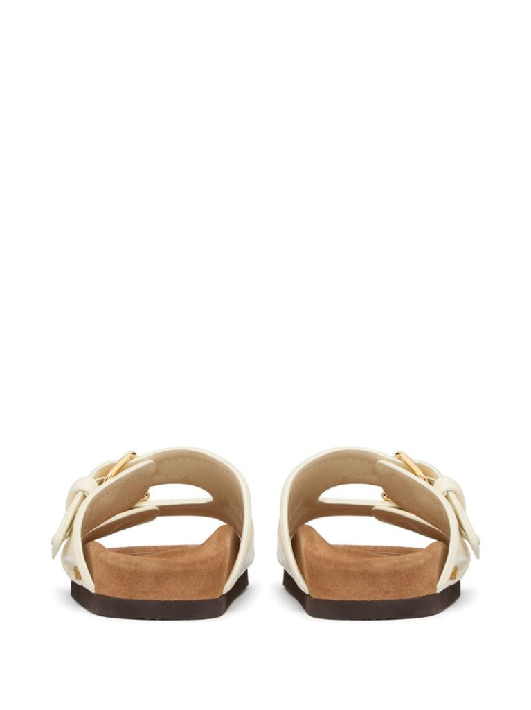 White Double-strap Leather Slides
