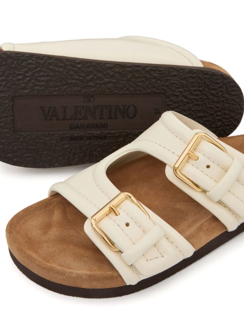 White Double-strap Leather Slides