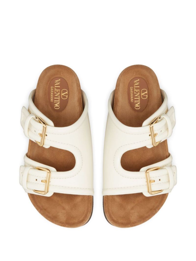 White Double-strap Leather Slides