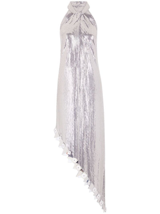 Silver Halterneck Asymmetric Dress